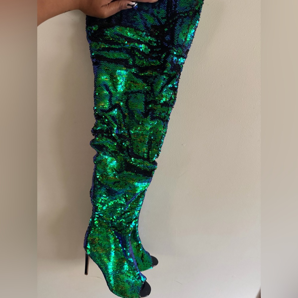 Sequin Over-the-Knee Women’s Boots in Green